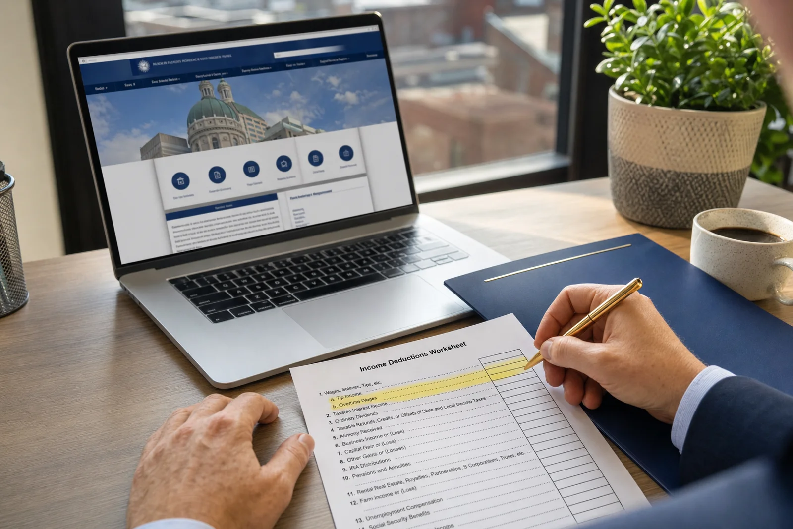 Completing Indiana 2026 tax deduction worksheet for tips and overtime income