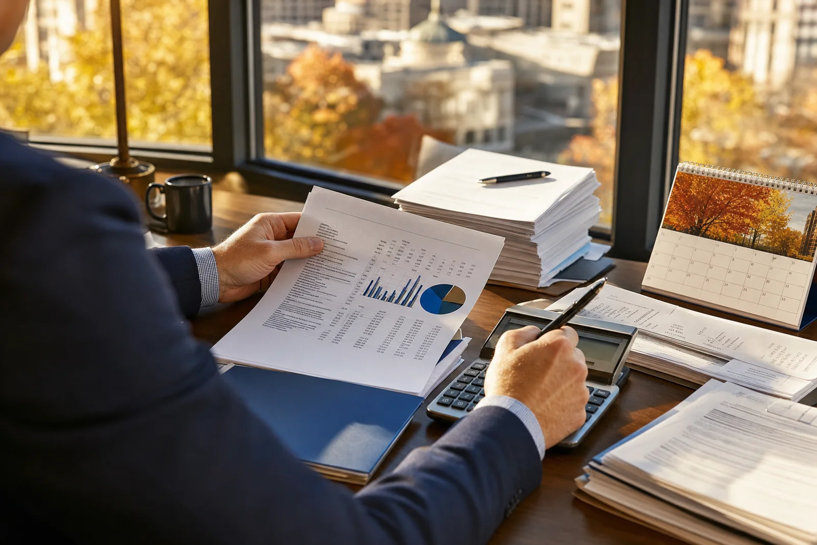 Business owner organizing tax documents during planning season at Fort Wayne CPA firm